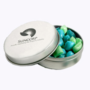 Candle Tin Filled With Corporate Coloured Tiny Humbugs 50G (Sticker)