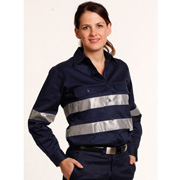 Ladies HiVis Cotton Drill Long Sleeves Work Shirt with 3M Reflective Taps