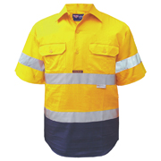 2 Tone Cotton Drill Shirt, Closed Front, Short Sleeve with 3M Tape (Arm)