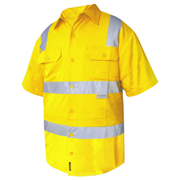 Solid Hi Vis Cotton Drill Shirt, Short Sleeve with 3M Tape