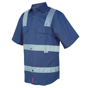 Solid Colour Cotton Drill Shirt, Short Sleeve with 3M Tape