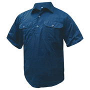 Solid Colour Cotton Drill Shirt, Closed Front, Short Sleeve (Add Tape Also Available)