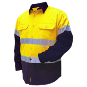 2 Tone Cotton Drill Shirt, L/Sleeve Half Navy Sleeve, Navy Collar with 3M Tape (Arm)